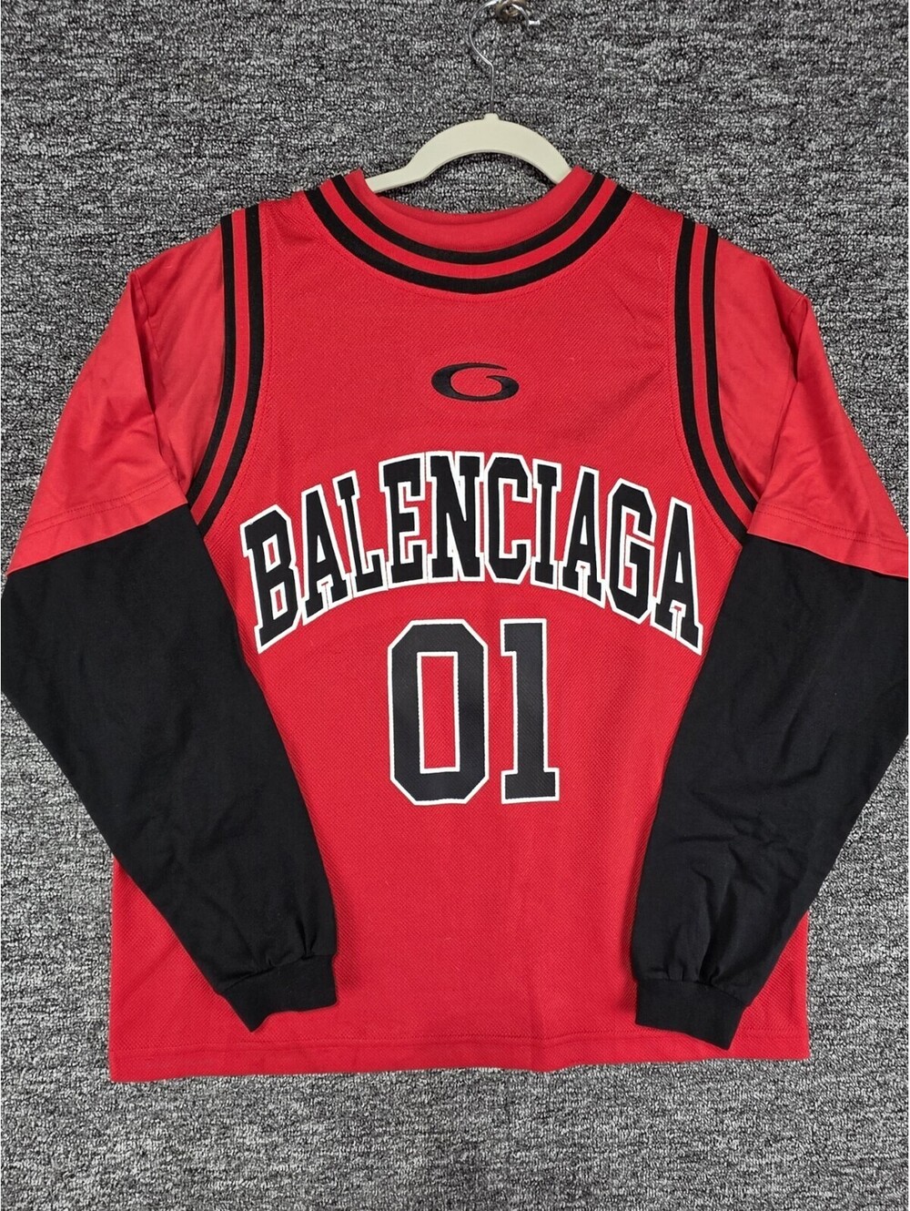Balenciaga Red/Black Mesh Logo Graphic Crew Neck Long Sleeve T-Shirt Size XS